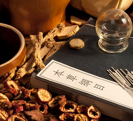 Still life display of Chinese medicine items
