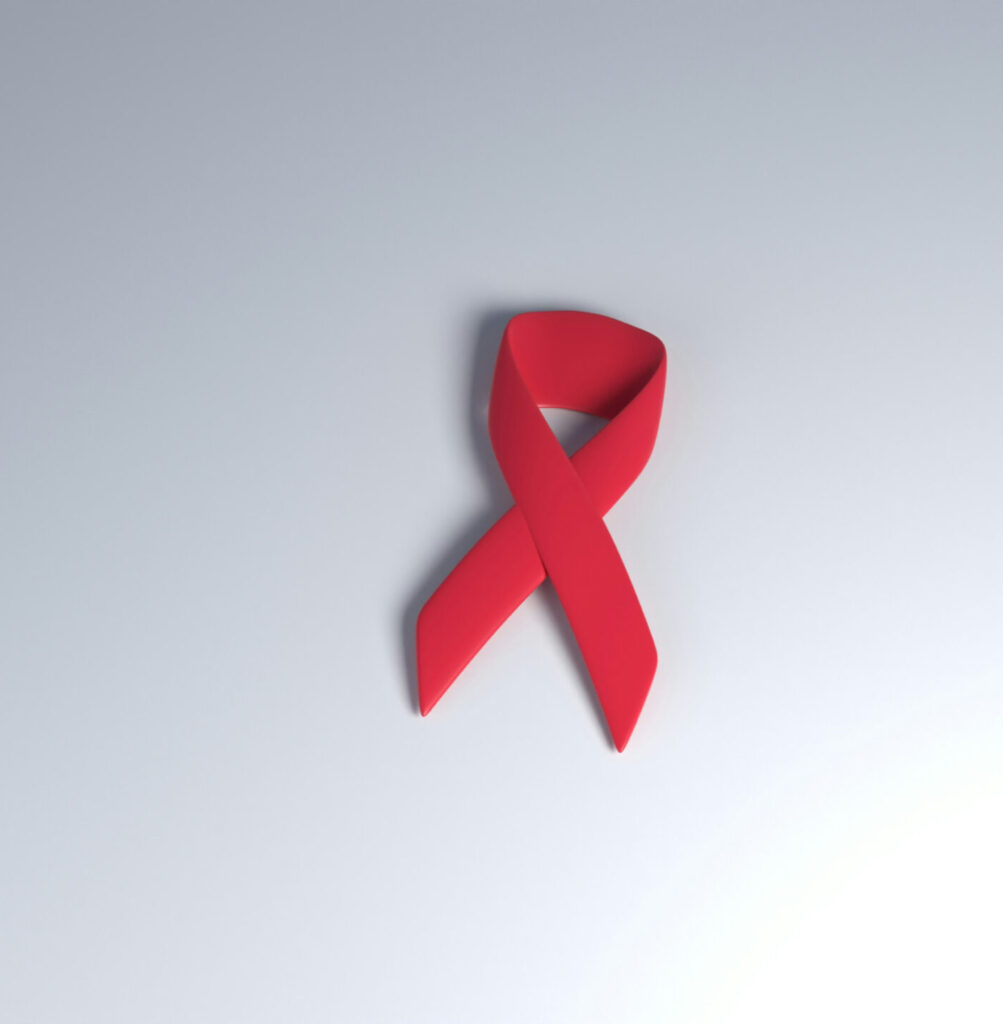 Red ribbon on gray background