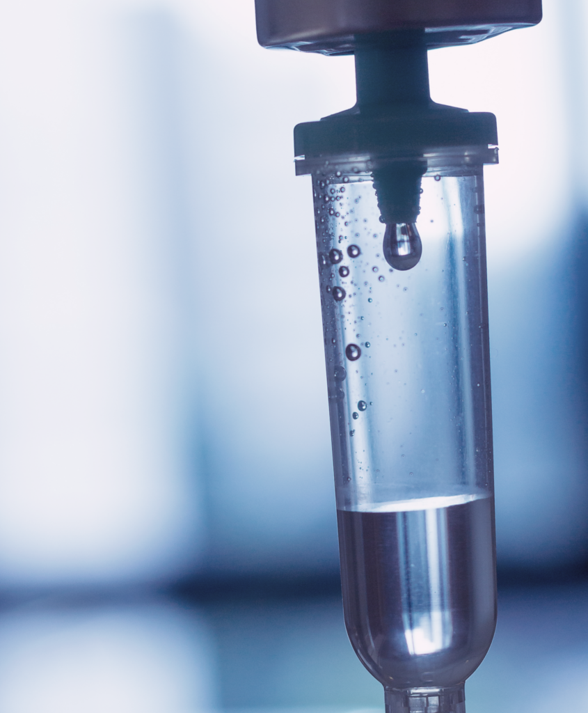 Lifespan Health Blog 5 IV drip chamber in blue, showing IV Therapy at Lifespan Health