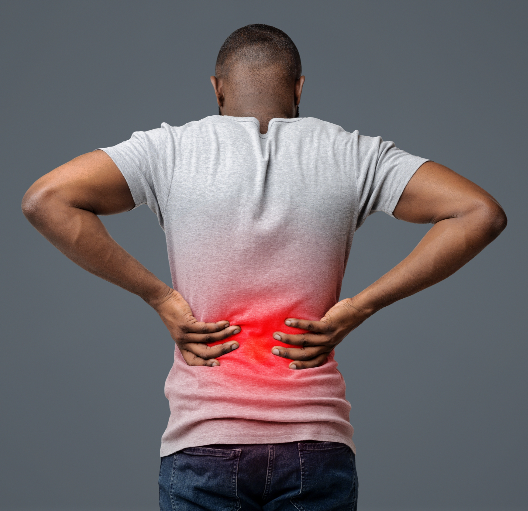 Regenerative Prolozone Therapy 2 Black man with back pain, representing Prolozone therapy