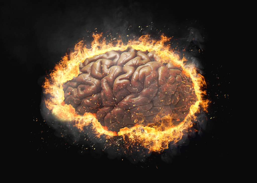 Lifespan Health Blog 6 Illustration of a brain on fire, representing neuroinflammation